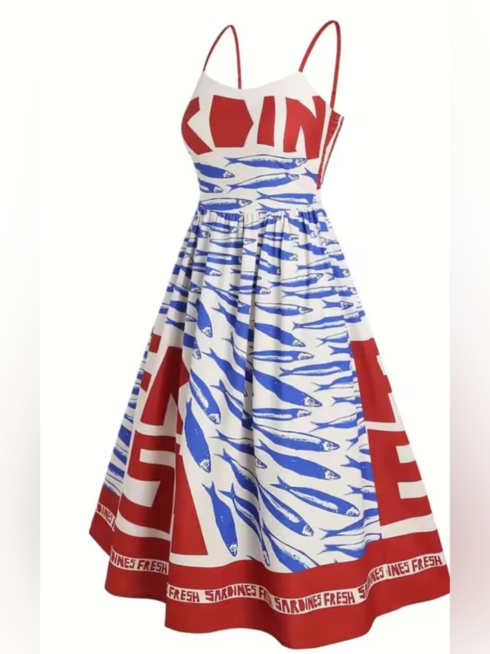 NEW Santorini Graphic Red & Blue Sleeveless A-Line Midi Dress - Picture 2 of 3